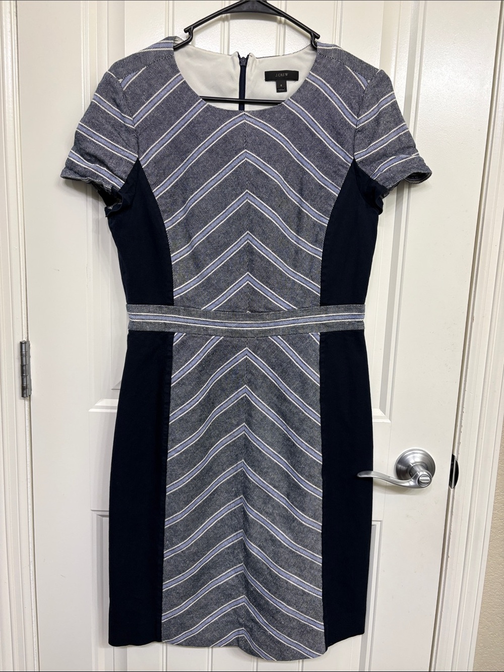 J. Crew Navy and Gray Chevron Sheath Dress